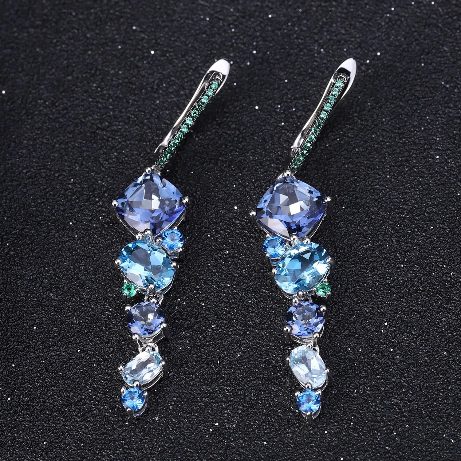 Luxury Design for Banquet Inlaid Natural Colourful Gemstone Beading Silver Drop Earrings for Women