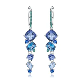 Luxury Design for Banquet Inlaid Natural Colourful Gemstone Beading Silver Drop Earrings for Women