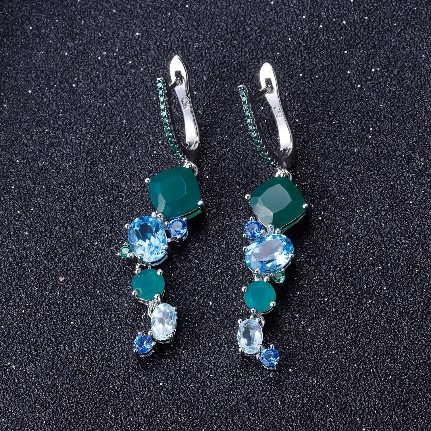 Luxury Design for Banquet Inlaid Natural Colourful Gemstone Beading Silver Drop Earrings for Women