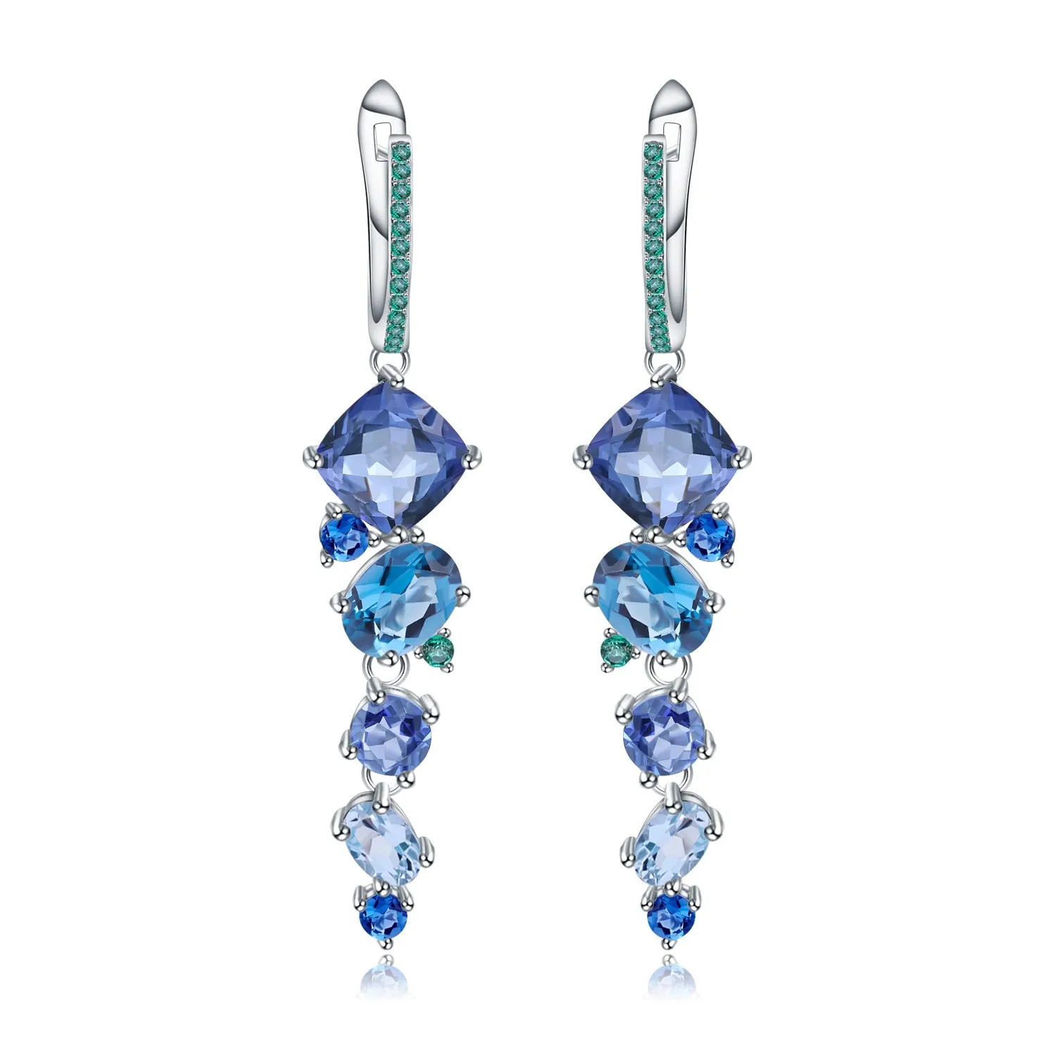 Luxury Design for Banquet Inlaid Natural Colourful Gemstone Beading Silver Drop Earrings for Women