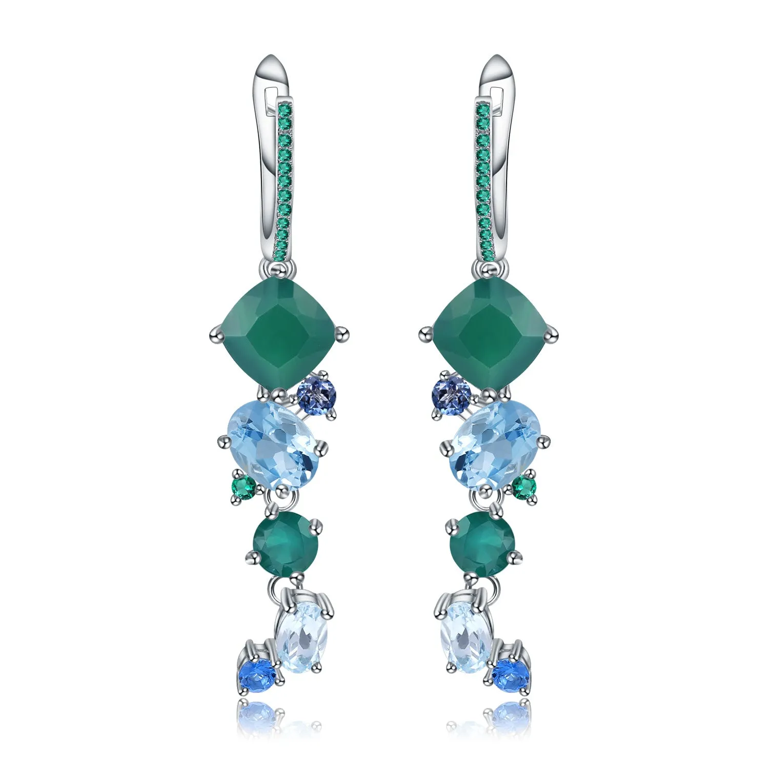 Luxury Design for Banquet Inlaid Natural Colourful Gemstone Beading Silver Drop Earrings for Women