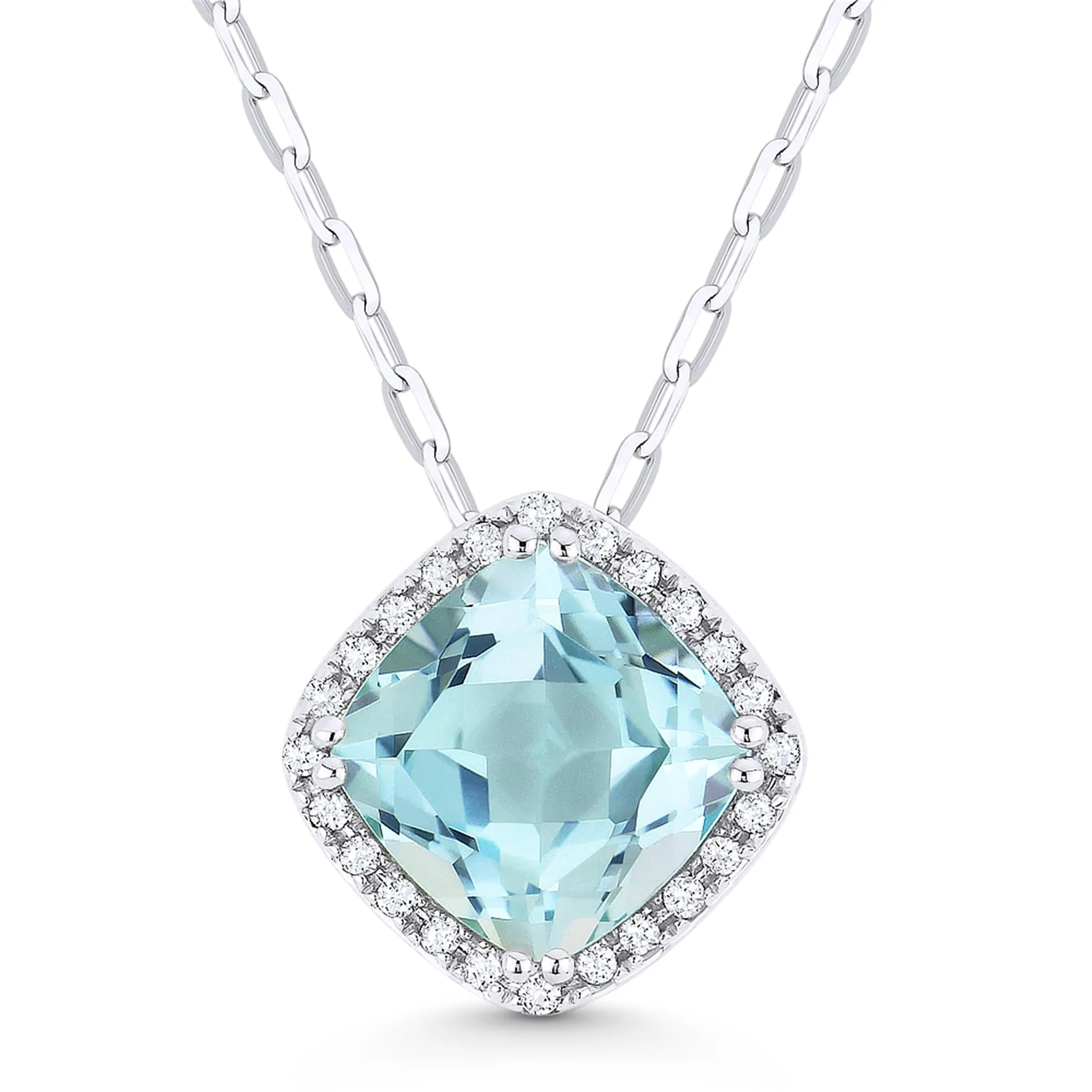 Madison L 14K White Gold 1.84ctw Halo Style Blue Topaz Necklace