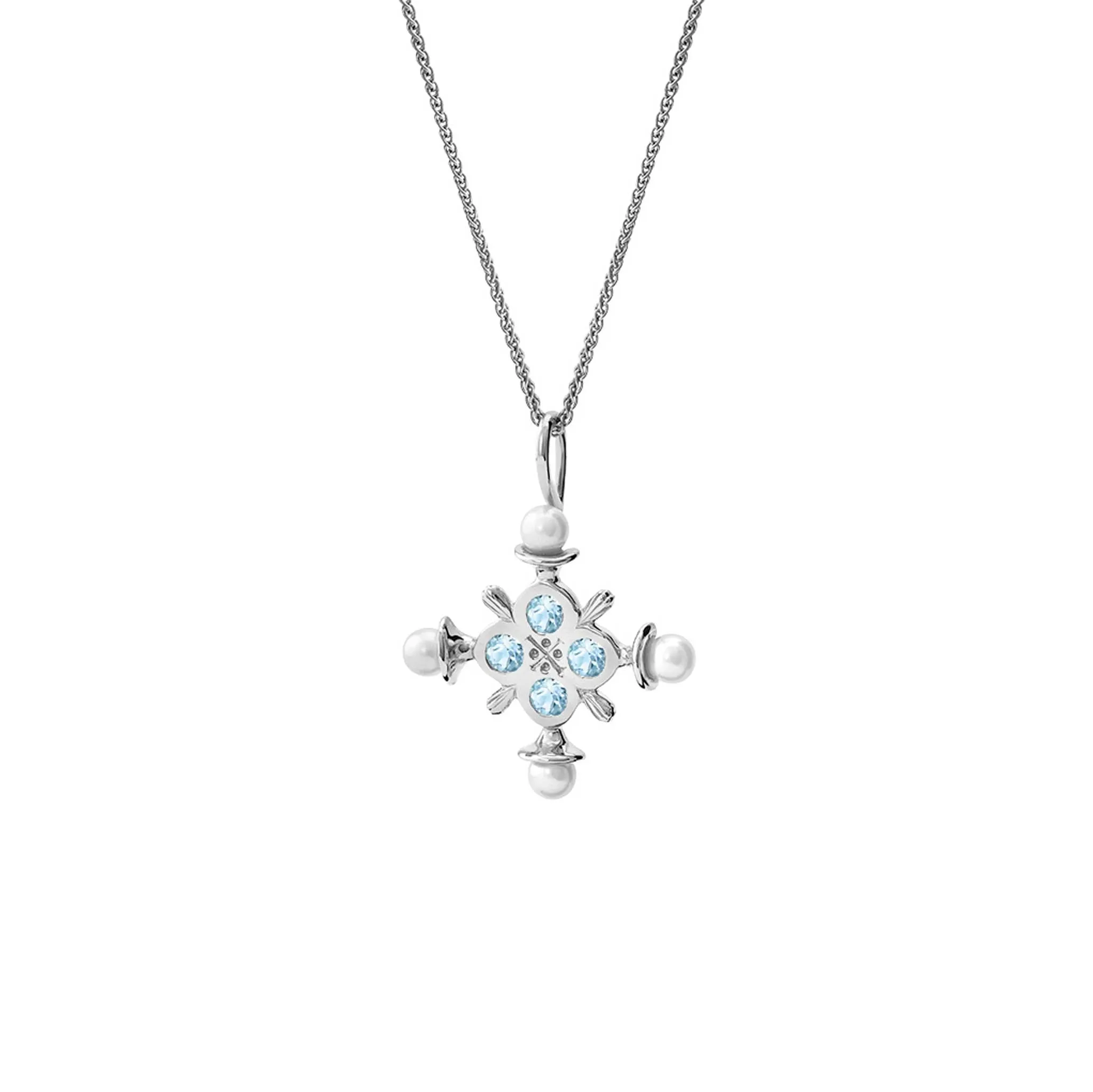 Madrid Large Cross Pendant Silver - Blue Topaz & Pearl