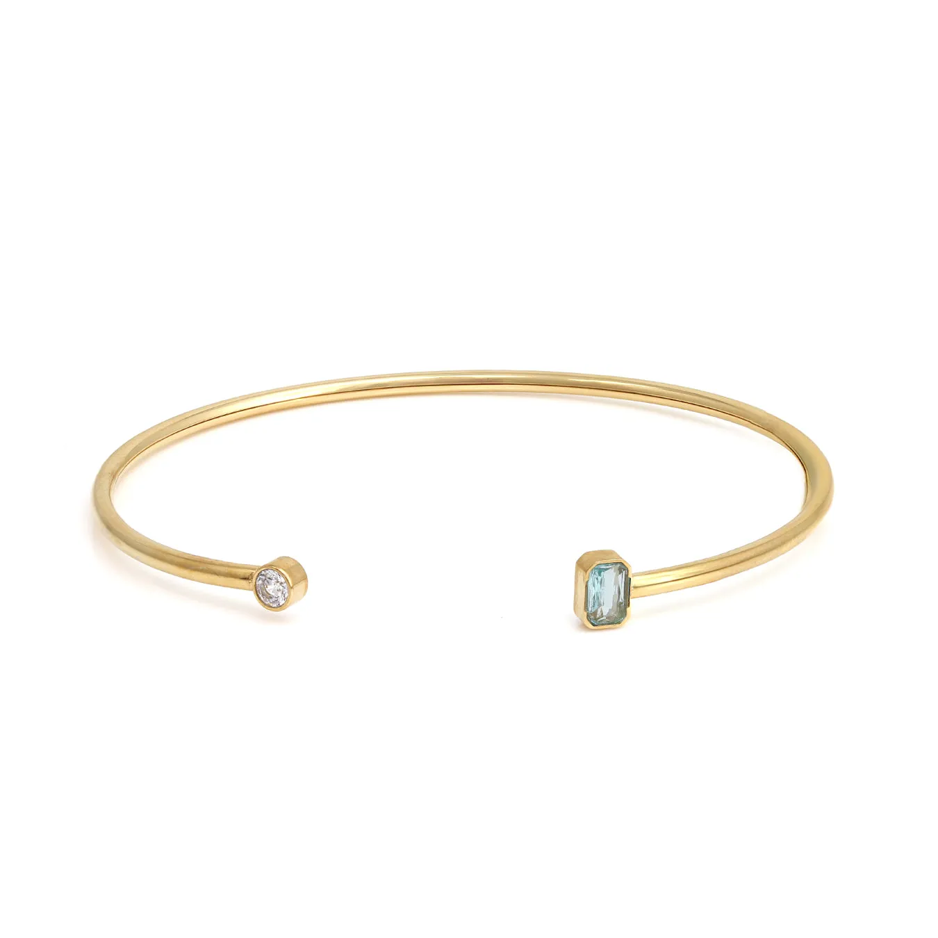 March Aquamarine Birthstone Bangle - Yellow Gold