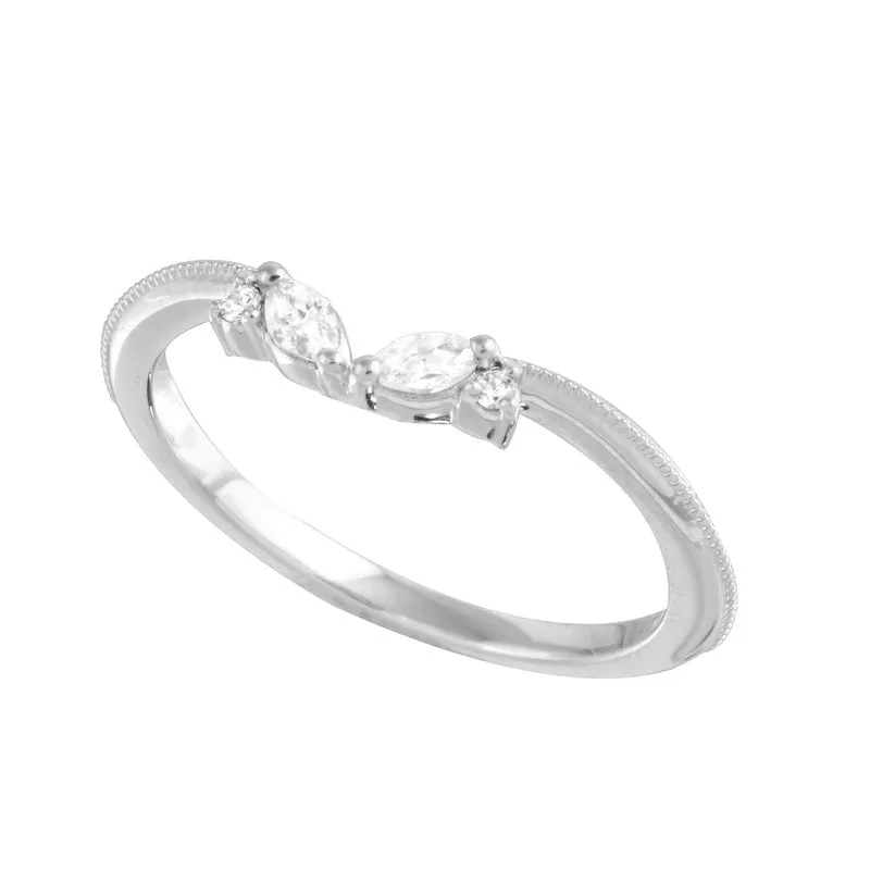 Marquise and Round Diamond Delicate Contour Tracer Wedding Band