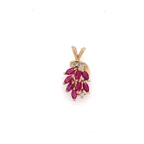 Marquise Ruby and Diamond accent Pendant 14kt Yellow Gold