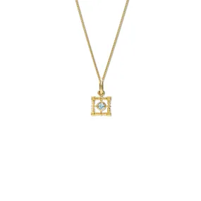 Mashrabiya Trellis Square Necklace Pendant Yellow Gold - Blue Topaz