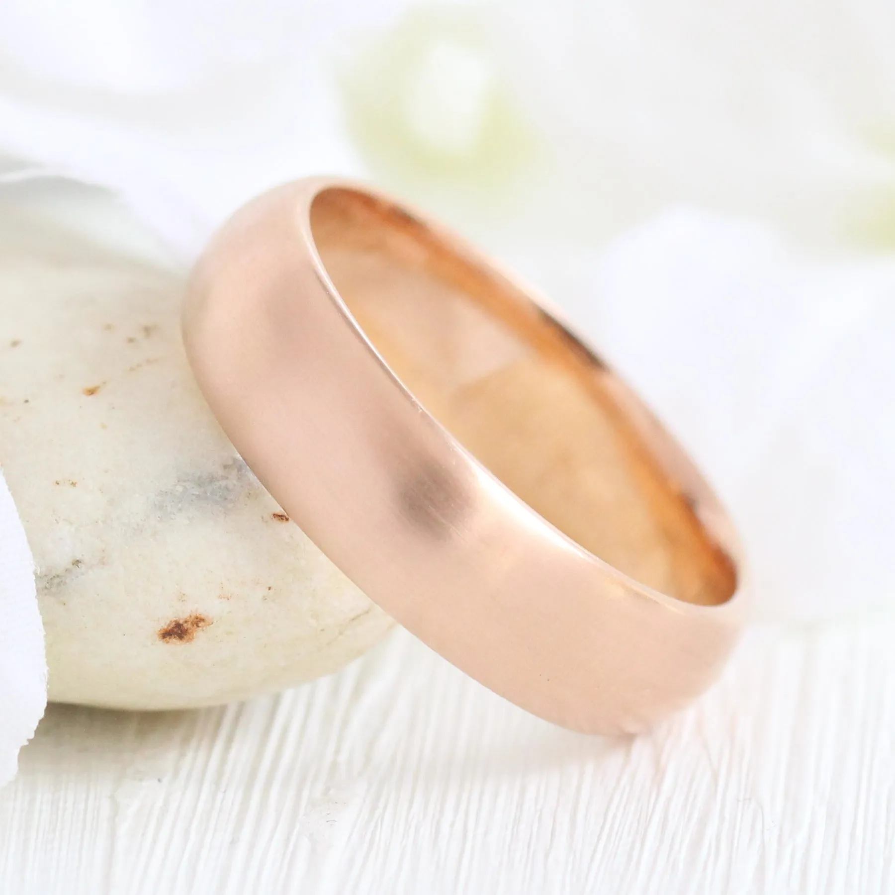 Matte Domed Wedding Band 6mm in Rose Gold Men’s Comfort Fit Ring