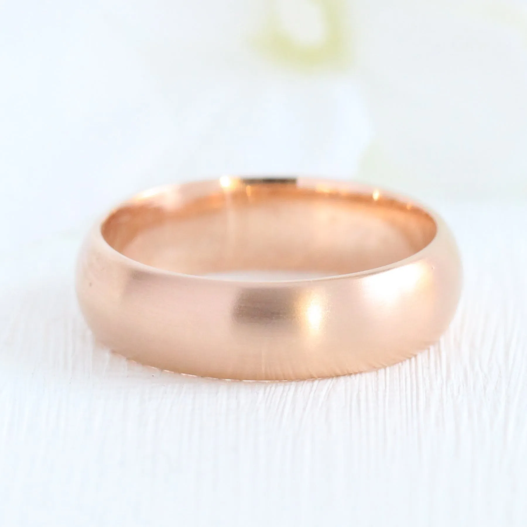 Matte Domed Wedding Band 6mm in Rose Gold Men’s Comfort Fit Ring