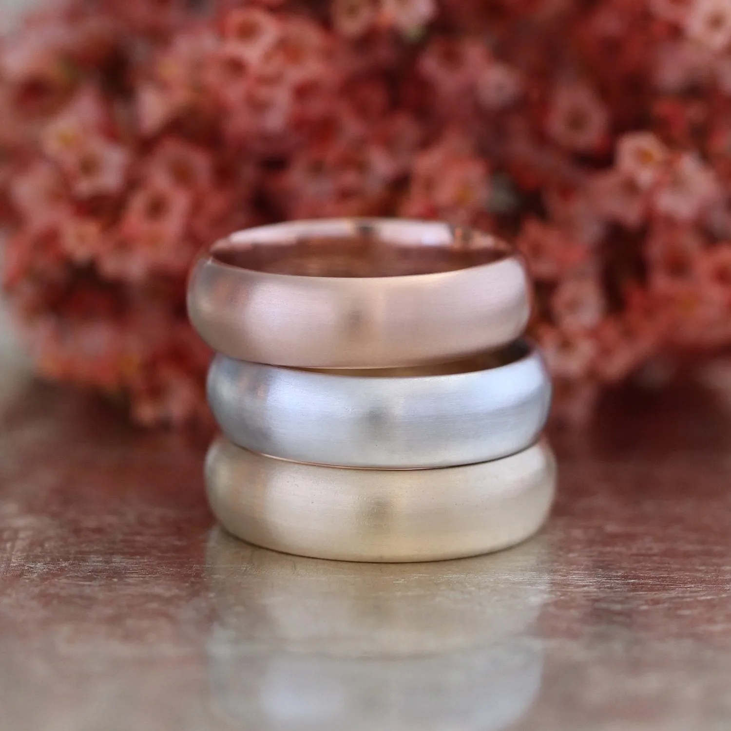 Matte Domed Wedding Band 6mm in Rose Gold Men’s Comfort Fit Ring