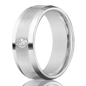 Mens 6mm 14k White Gold Diamond Band with Satin Finish