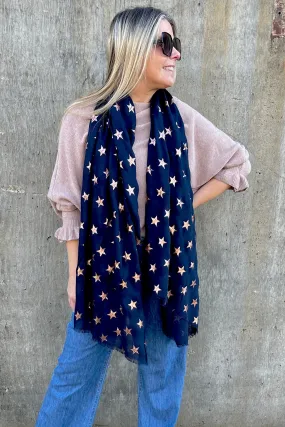 Metallic Star Scarf | Navy