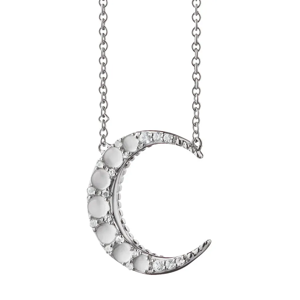 Monica Rich Kosann Moonstone Midi Crescent Moon Necklace in Sterling Silver with Sapphires