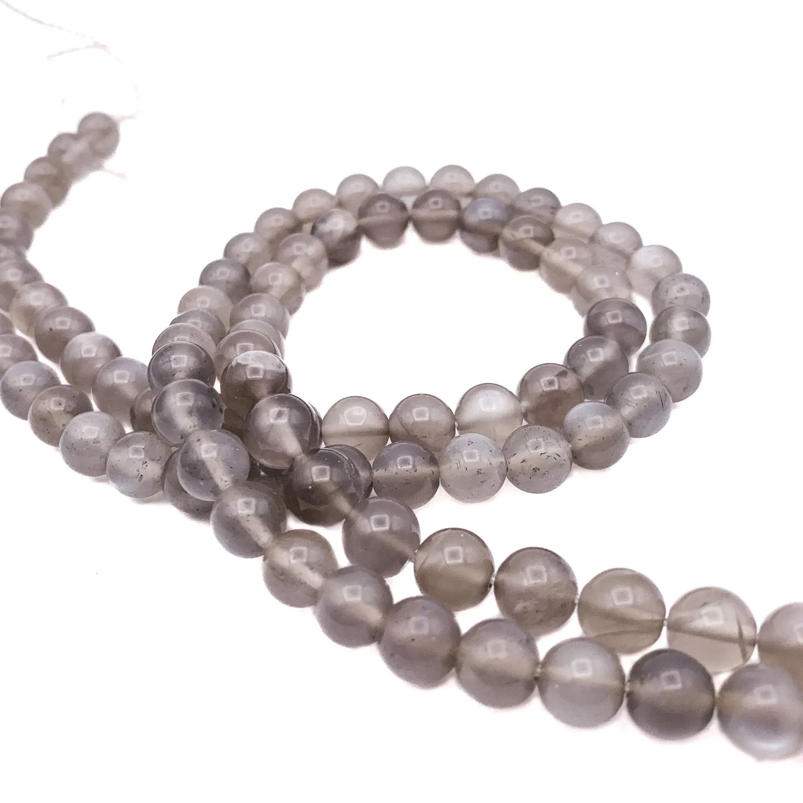 Moonstone Grey 7.5mm Smooth Rounds Bead Strand