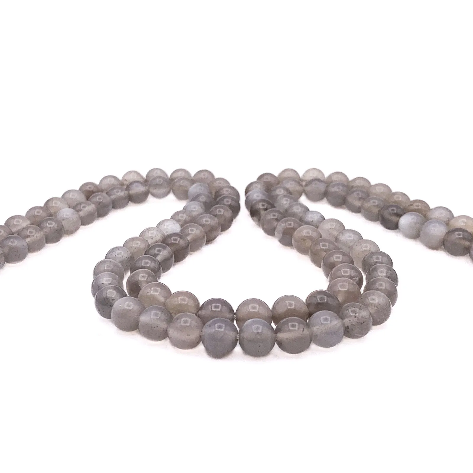 Moonstone Grey 7.5mm Smooth Rounds Bead Strand