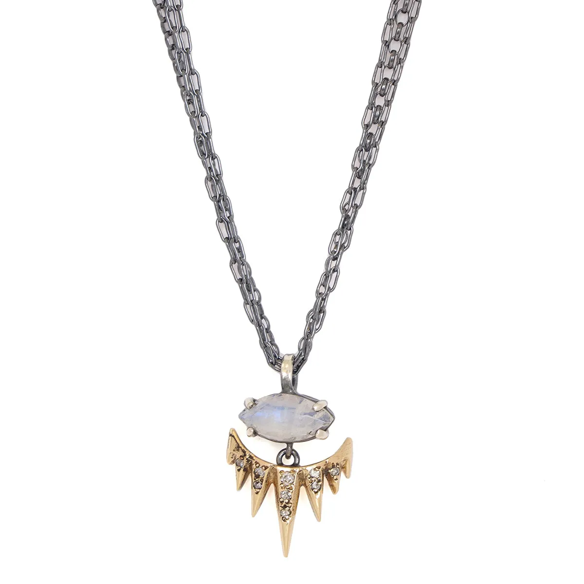 Moonstone Marquise Spike Necklace with Oxidized Chains