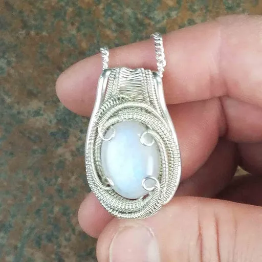 Moonstone Necklace Wire Wrapped Pendant