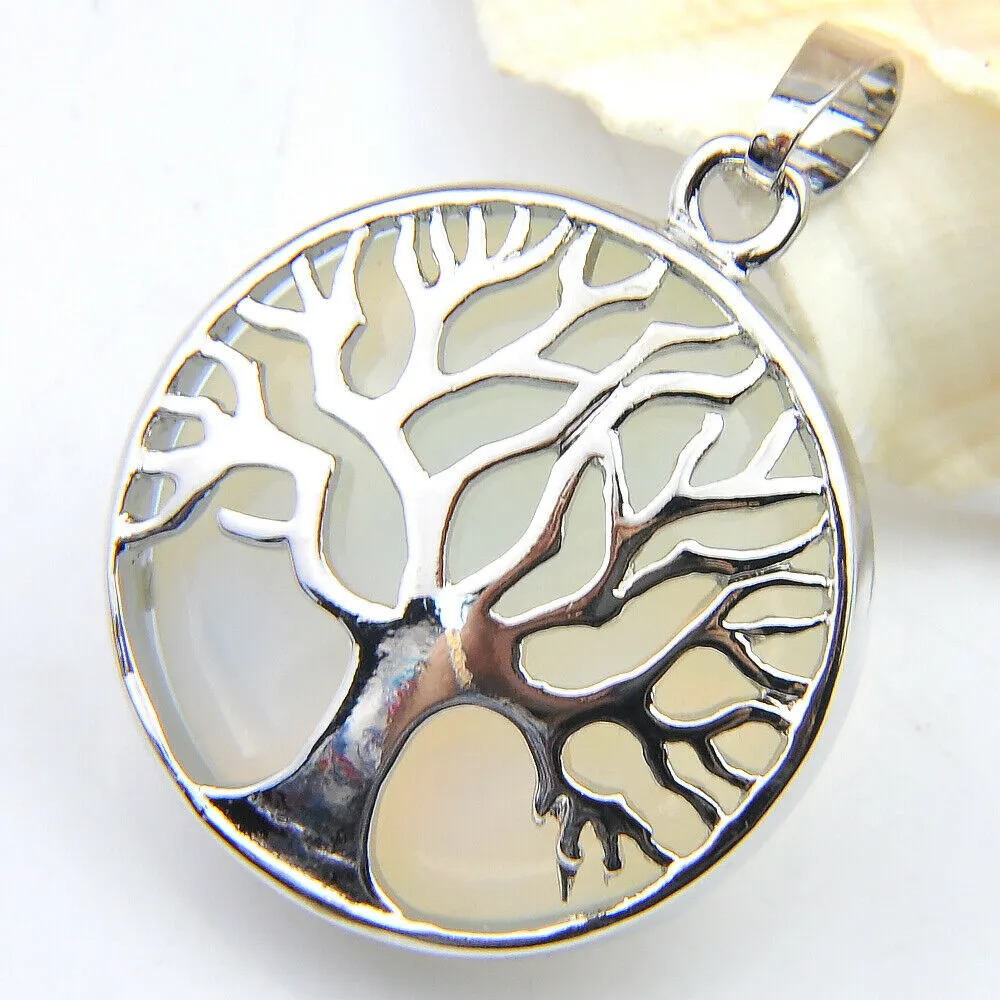 Moonstone Round Tree of Life Medallion Pendant Necklace