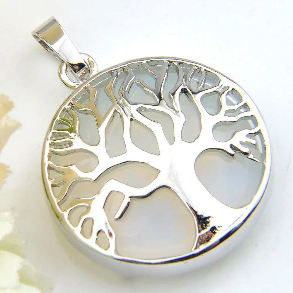 Moonstone Round Tree of Life Medallion Pendant Necklace