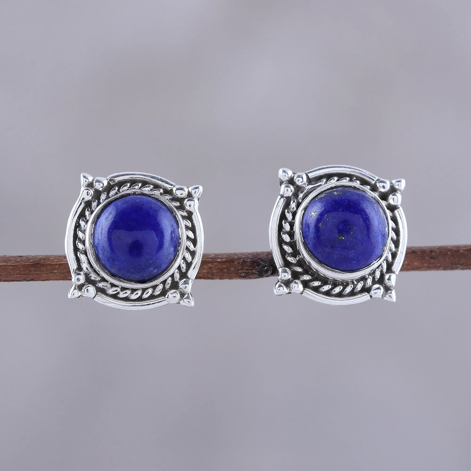 Morning Crowns Lapis Lazuli Stud Earrings from India