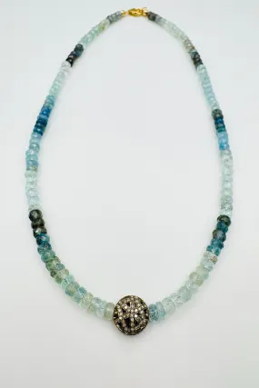 MOSS AQUAMARINE WITH GEOMETRIC DIAMOND BEAD NECKLACE