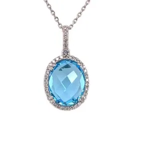 Mountz Collection Blue Topaz Diamond Halo Pendant in 14K White Gold