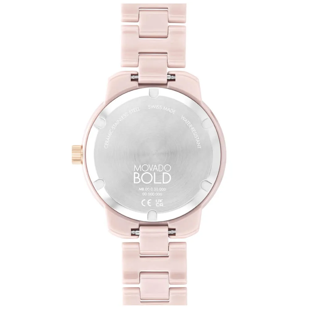 Movado BOLD Verso 39MM Blush Ceramic Women's Watch 3600935