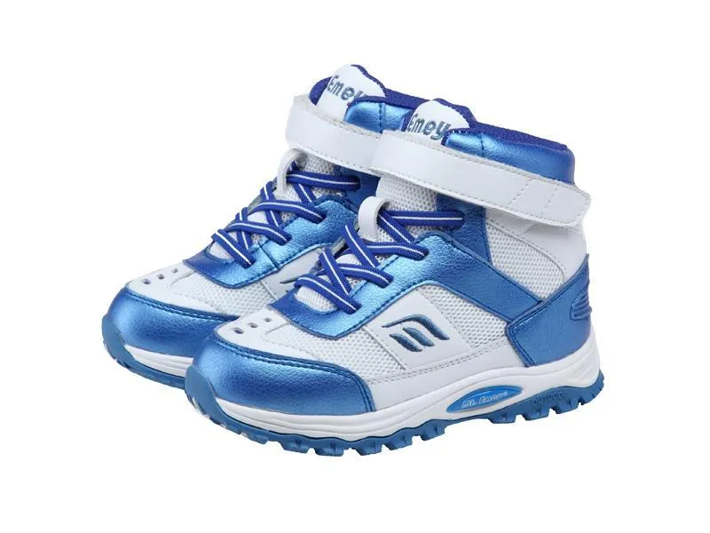 Mt. Emey 3305-6H White/Navy Blue - Children Straight Last Athletic Boots with Elastic Laces