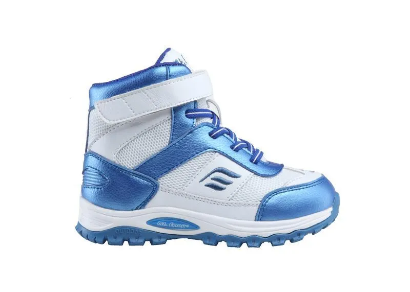 Mt. Emey 3305-6H White/Navy Blue - Children Straight Last Athletic Boots with Elastic Laces