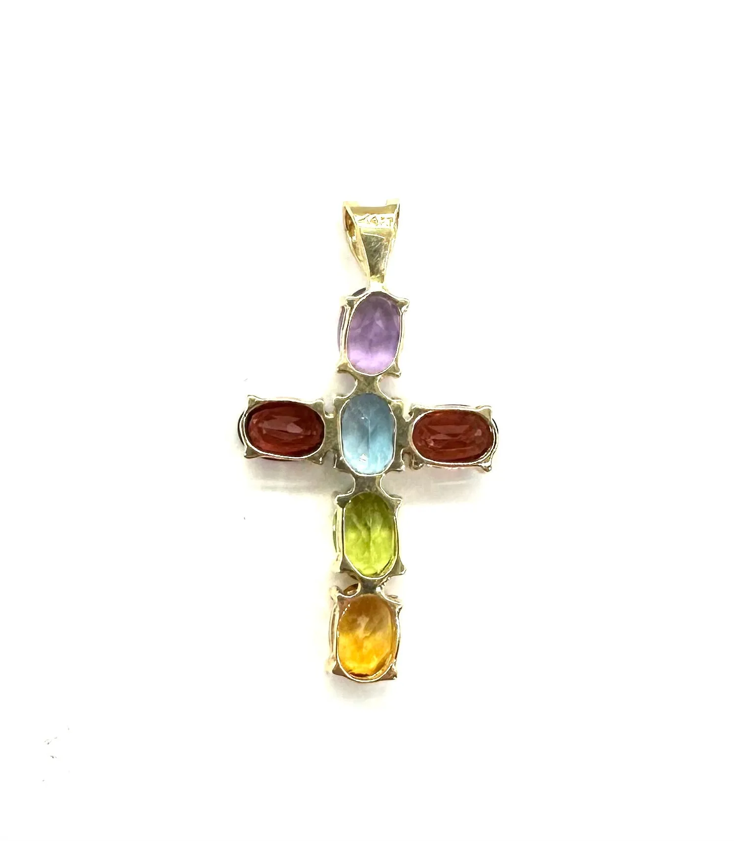 Multi-Color Gemstone Cross Pendant