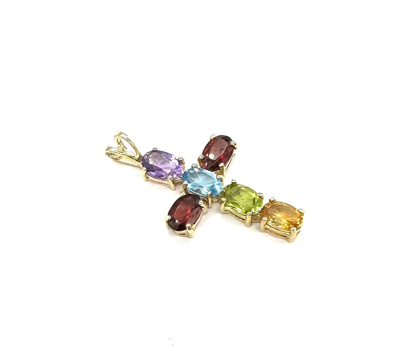 Multi-Color Gemstone Cross Pendant