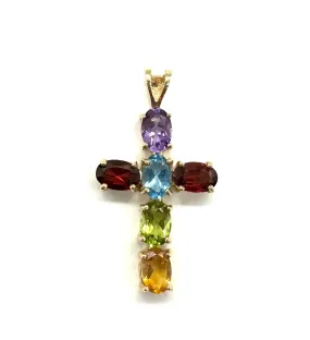 Multi-Color Gemstone Cross Pendant