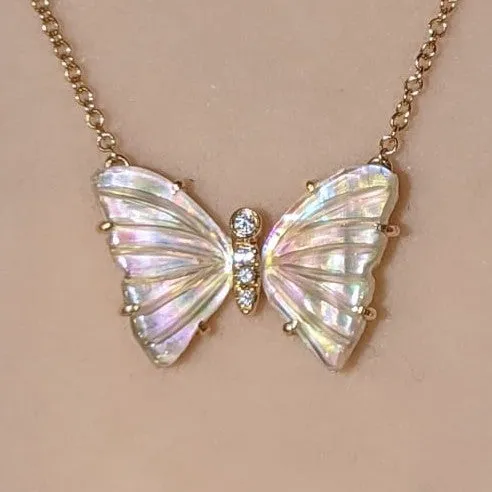 Multicolored Pearl Butterfly Necklace with Diamonds and Prongs