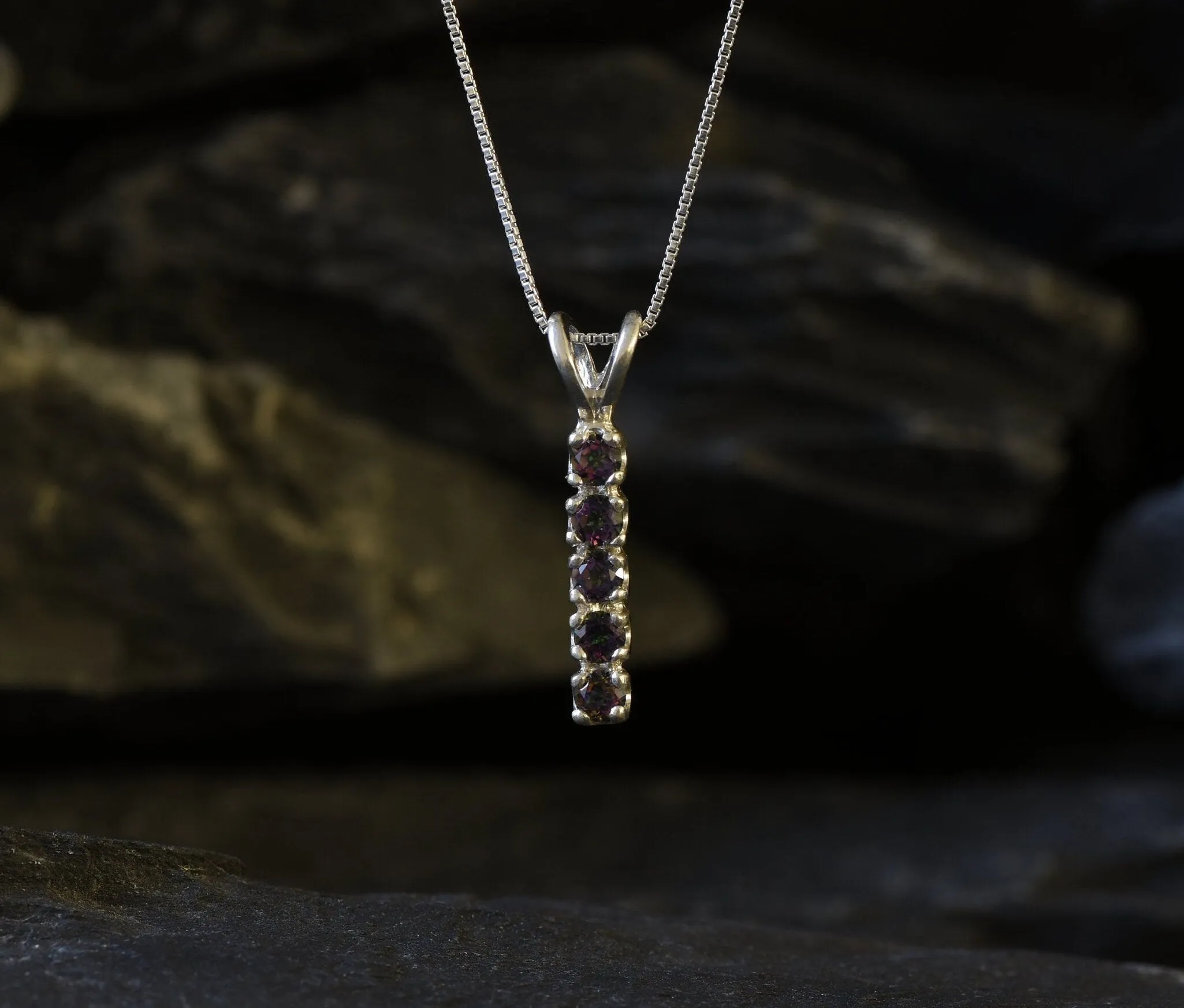 Mystic Topaz Necklace - Vertical Topaz Necklace - Purple Bar Pendant