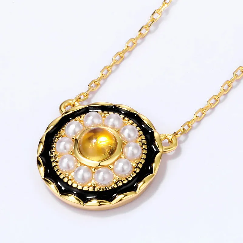 Natural Amber Ethnic Style Pearl Pendant Necklace