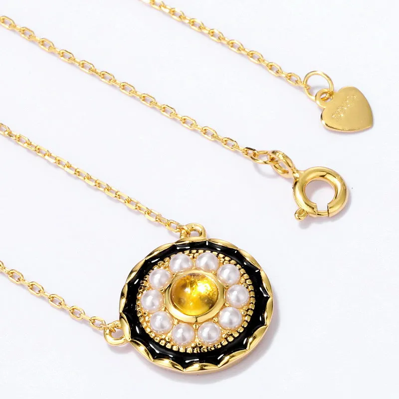 Natural Amber Ethnic Style Pearl Pendant Necklace