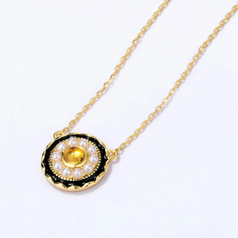 Natural Amber Ethnic Style Pearl Pendant Necklace