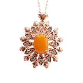 Natural Amber Snowflake Pendant with Beeswax and Zircon Accent Necklace