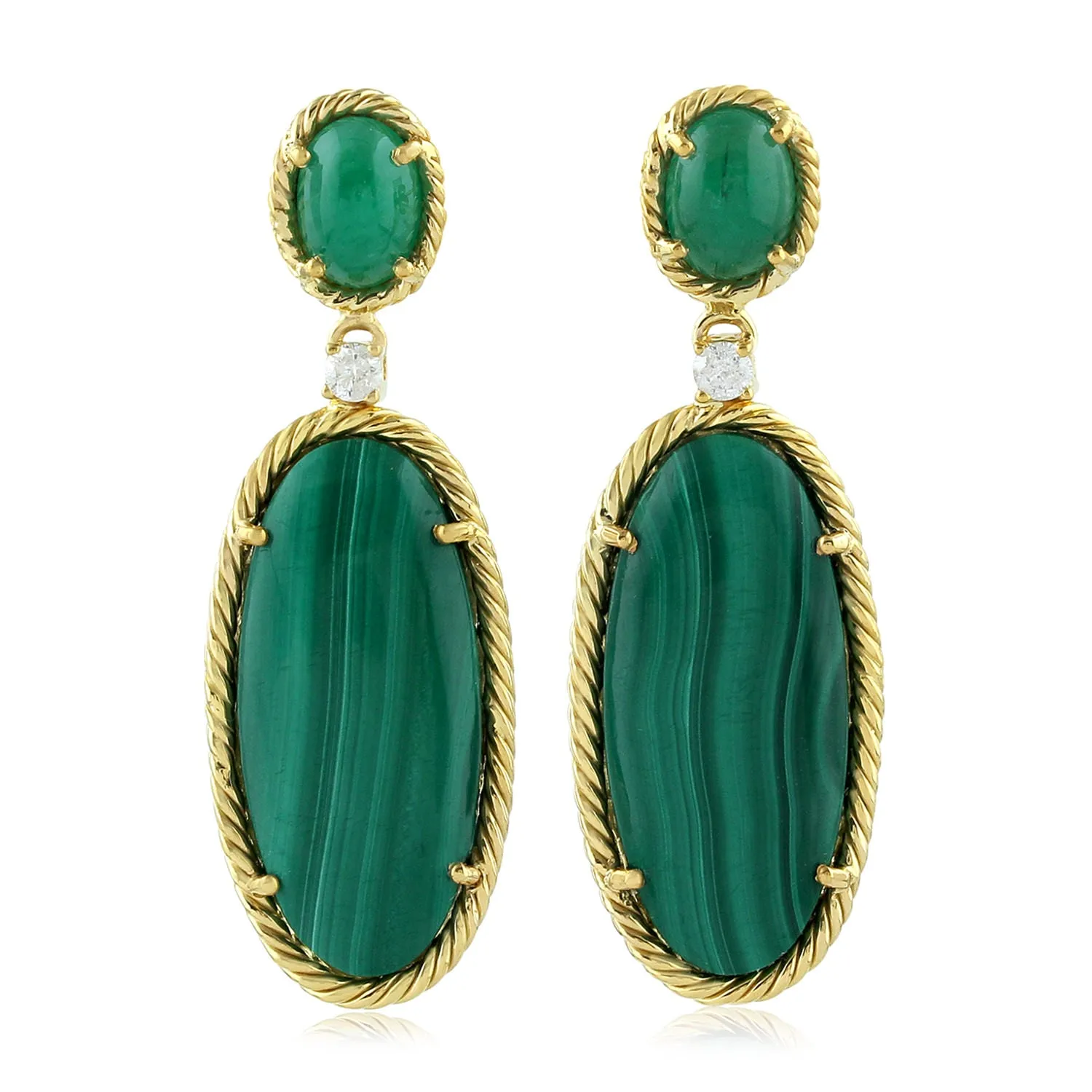 Natural Emerald Dangle Earrings 18K Yellow Gold Jewelry