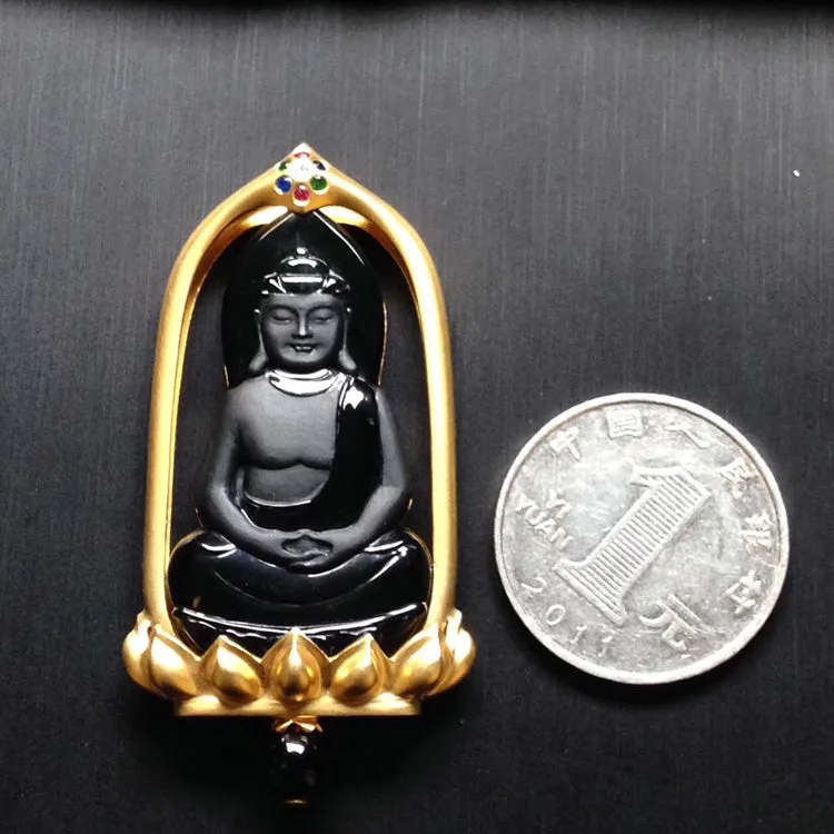 Natural Jade Pendant Jadeite Gold Buddha Pendant PT373