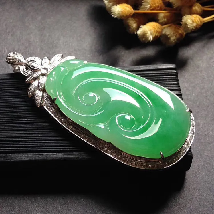 Natural Jade Pendant Jadeite Gold Ruyi Pendant PT407