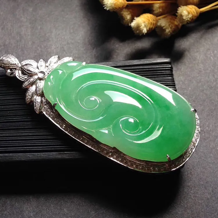 Natural Jade Pendant Jadeite Gold Ruyi Pendant PT407