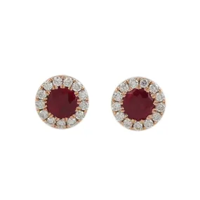 Natural Red Ruby Pave Diamond Halo Mini Stud Earrings Jewelry Gift For Her