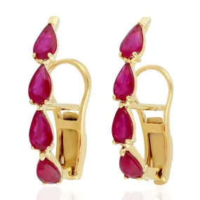 Natural Ruby Stud Earrings 18k Yellow Gold Jewelry Gift