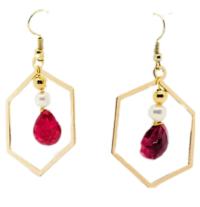 Natural Ruby Tear Drop Hoop Earrings