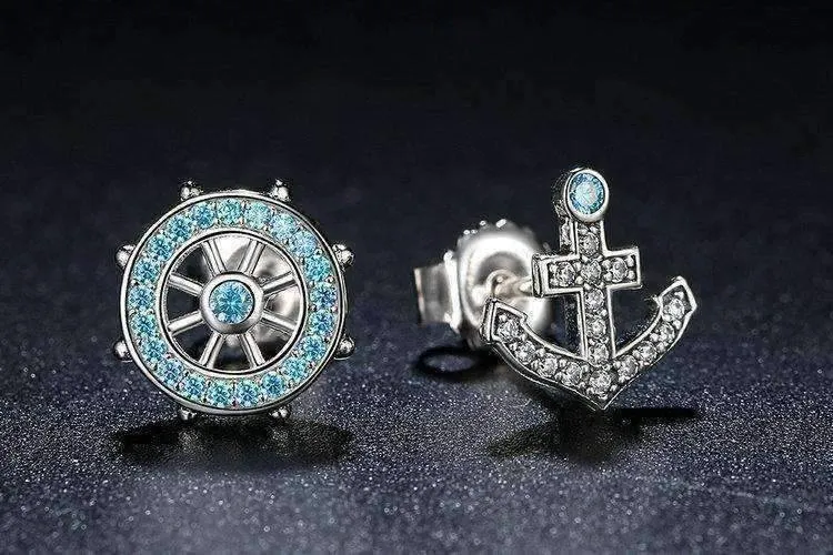 Nautical Adventure Blue Topaz Irregular Sterling Silver Stud Earrings