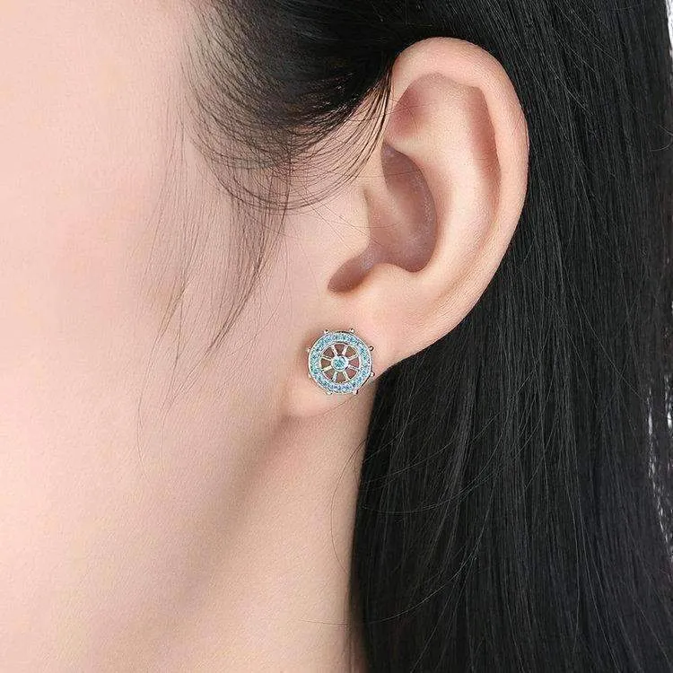 Nautical Adventure Blue Topaz Irregular Sterling Silver Stud Earrings