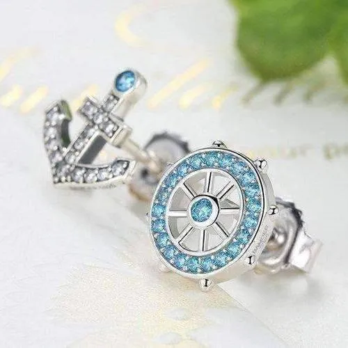 Nautical Adventure Blue Topaz Irregular Sterling Silver Stud Earrings