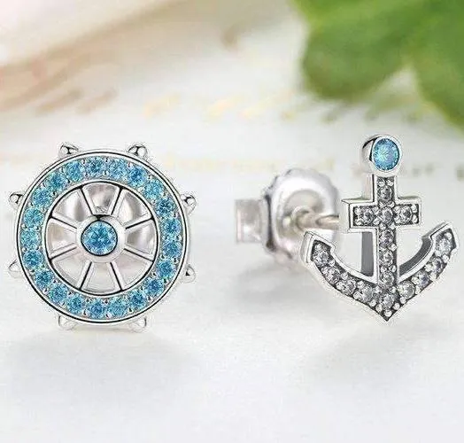 Nautical Adventure Blue Topaz Irregular Sterling Silver Stud Earrings