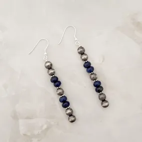 Navajo Pearls & Blue Lapis Drop Dangle Earrings Sterling Silver NPE013